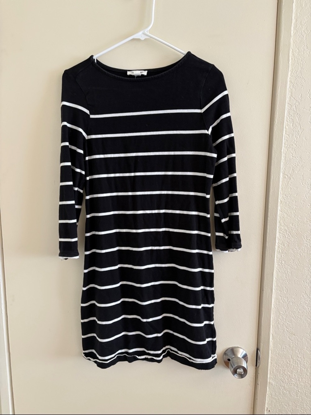 beachlunchlounge Black and White Striped Boatneck Dress